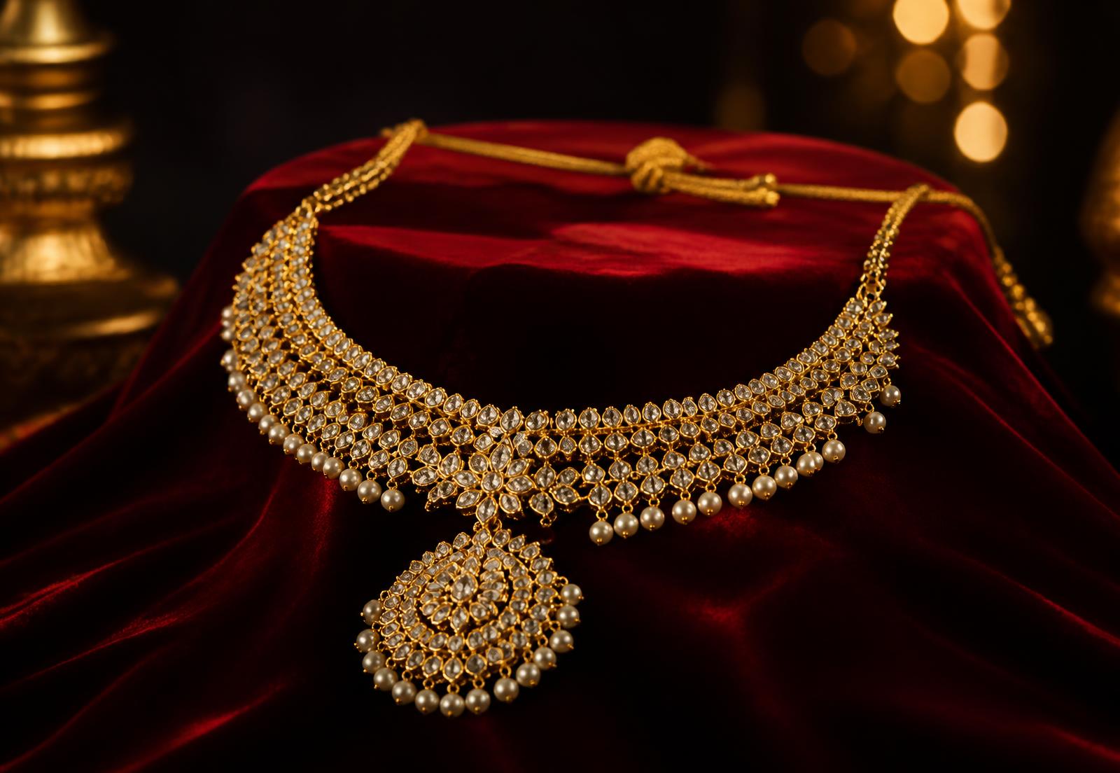 Handcrafted gold and diamond bridal necklace by Jona's Gold And Diamond Jewellery Manufacturers